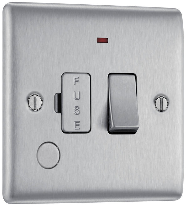 BG NBS53 Nexus Metal Brushed Steel Swi. 13A Fused Conn. Unit, w- Neon & Cable Outlet - BG - Falcon Electrical UK