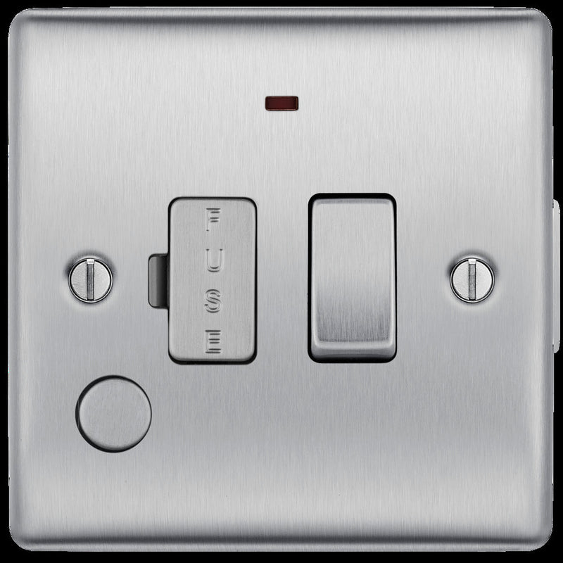 BG NBS53 Nexus Metal Brushed Steel Swi. 13A Fused Conn. Unit, w- Neon & Cable Outlet - BG - Falcon Electrical UK