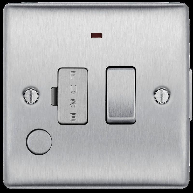 BG NBS53 Nexus Metal Brushed Steel Swi. 13A Fused Conn. Unit, w- Neon & Cable Outlet