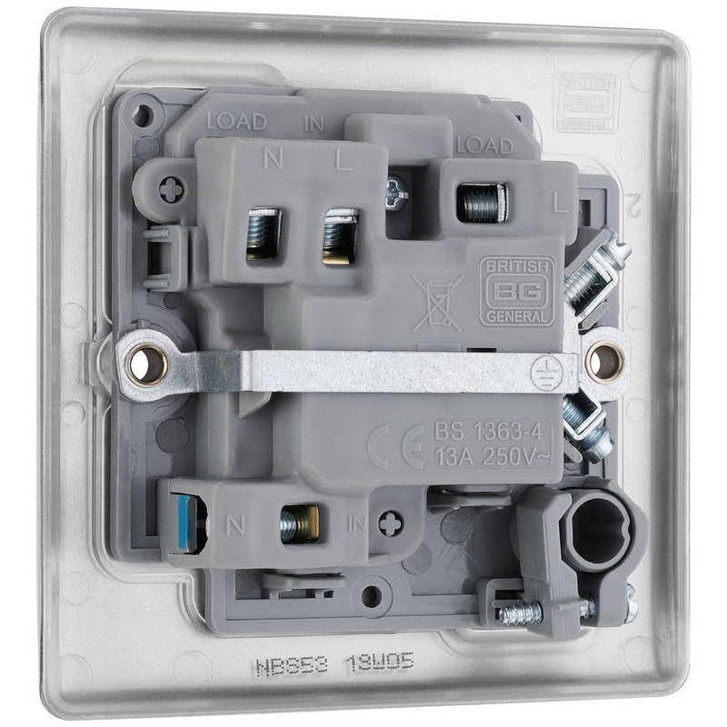 BG NBS53 Nexus Metal Brushed Steel Swi. 13A Fused Conn. Unit, w- Neon & Cable Outlet - BG - Falcon Electrical UK