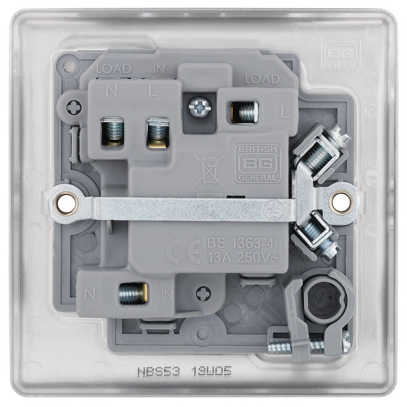 BG NBS53 Nexus Metal Brushed Steel Swi. 13A Fused Conn. Unit, w- Neon & Cable Outlet - BG - Falcon Electrical UK