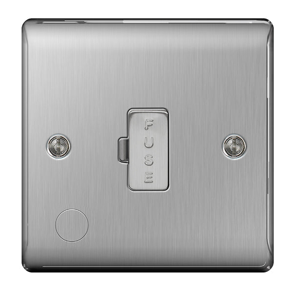 BG NBS55 Nexus Metal Brushed Steel Unswi. 13A Fused Conn. Unit w- Cable Outlet - BG - Falcon Electrical UK
