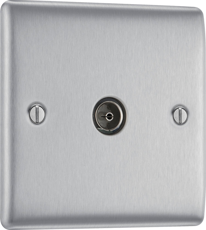 BG NBS60 Nexus Metal Brushed Steel Single Socket for Tv or FM Co-Axial Aerial Connection - BG - Falcon Electrical UK