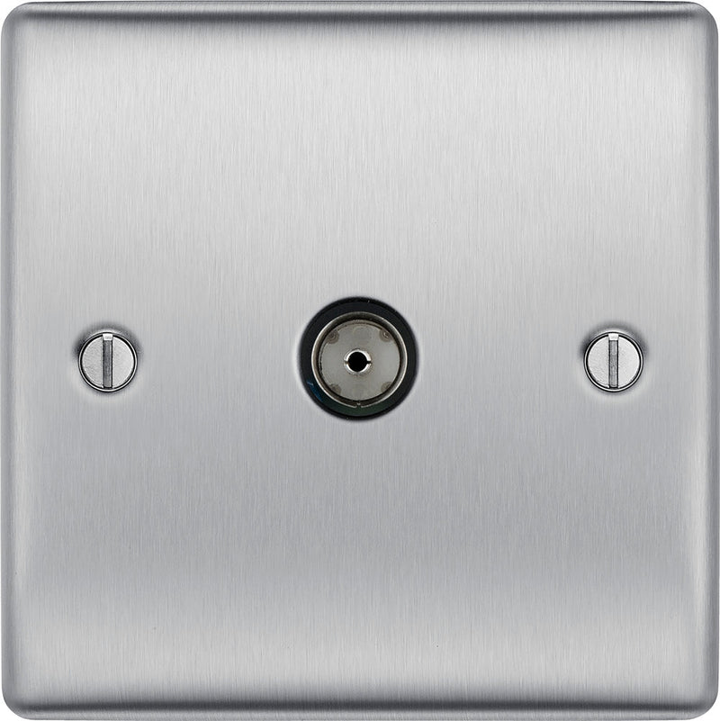 BG NBS60 Nexus Metal Brushed Steel Single Socket for Tv or FM Co-Axial Aerial Connection