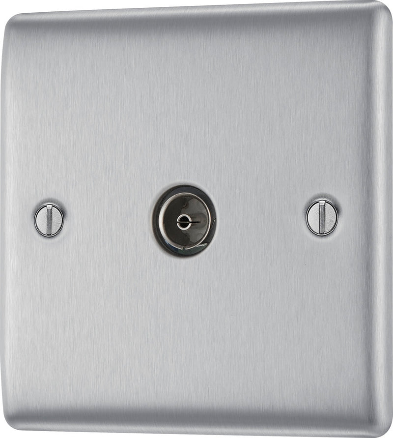 BG NBS60 Nexus Metal Brushed Steel Single Socket for Tv or FM Co-Axial Aerial Connection