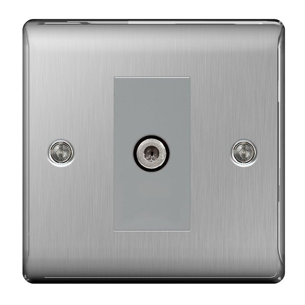 BG NBS64 Nexus Metal Brushed Steel 1 Gang Satellite Socket - BG - Falcon Electrical UK