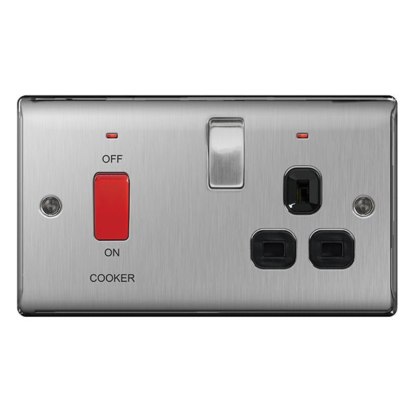 BG NBS70B Nexus Metal Brushed Steel 45A Cook. Control Unit w- Swi. 13A Power Skt. + Neon - BG - Falcon Electrical UK