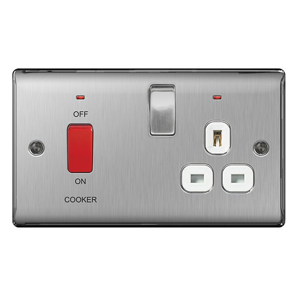 BG NBS70W Nexus Metal Brushed Steel 45A Cook. Control Unit w- Swi. 13A Power Skt. + Neon - BG - Falcon Electrical UK