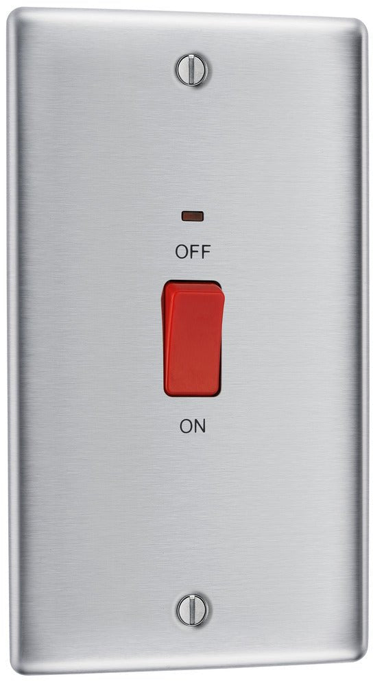 BG NBS72 Nexus Metal Brushed Steel 45A Rectangular Cooker Control Unit, With Power Indicator - BG - Falcon Electrical UK