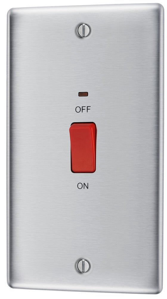 BG NBS72 Nexus Metal Brushed Steel 45A Rectangular Cooker Control Unit, With Power Indicator - BG - Falcon Electrical UK