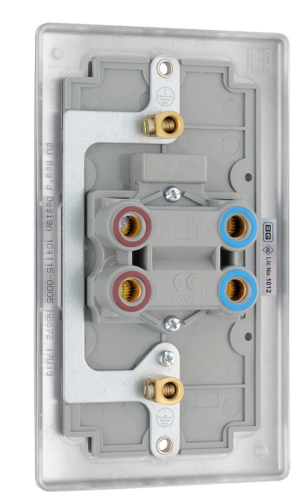 BG NBS72 Nexus Metal Brushed Steel 45A Rectangular Cooker Control Unit, With Power Indicator - BG - Falcon Electrical UK