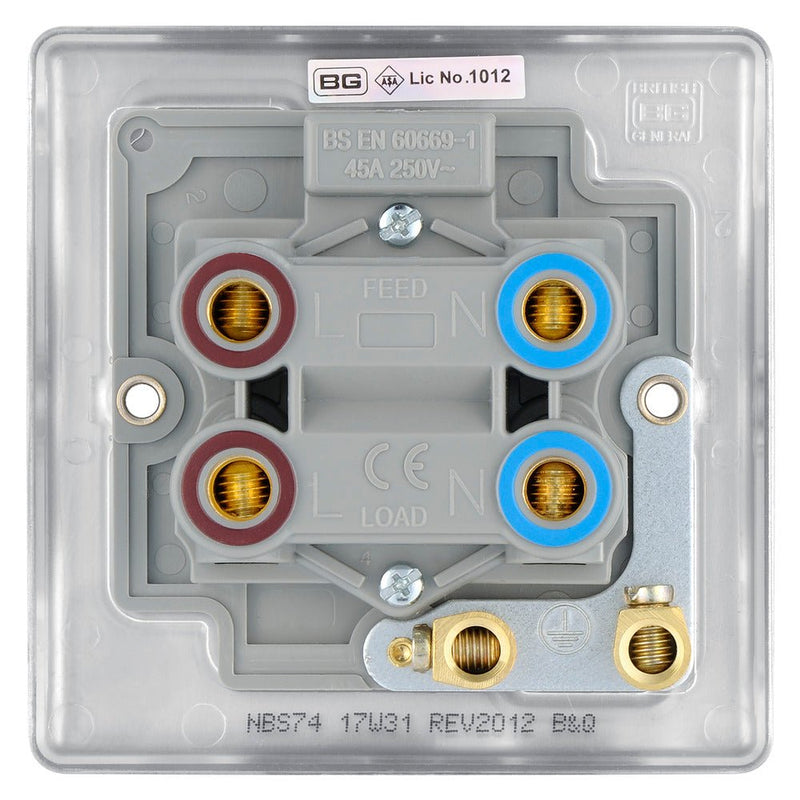 BG NPC74 Nexus Metal Polished Chrome 45A Square Cooker Control Unit, With Power Indicator - BG - Falcon Electrical UK