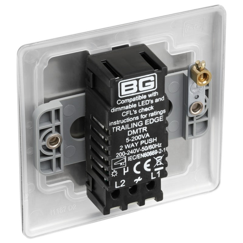 BG NBS81 Nexus Metal Brushed Steel 400W Intelligent Single Dimmer Switch, 2-Way Push On-Off - BG - Falcon Electrical UK