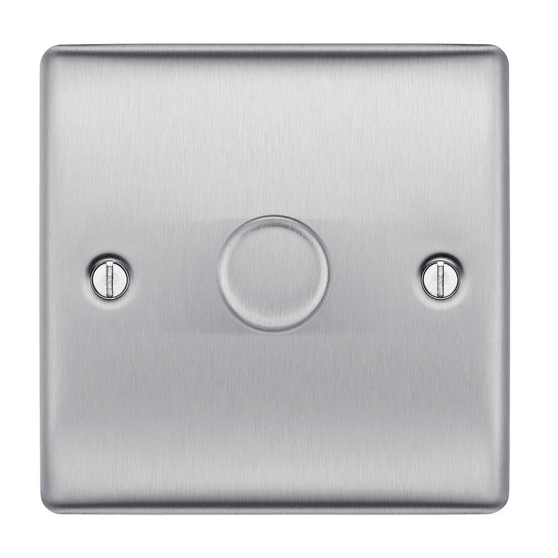 BG NBS81 Nexus Metal Brushed Steel 400W Intelligent Single Dimmer Switch, 2-Way Push On-Off - BG - Falcon Electrical UK