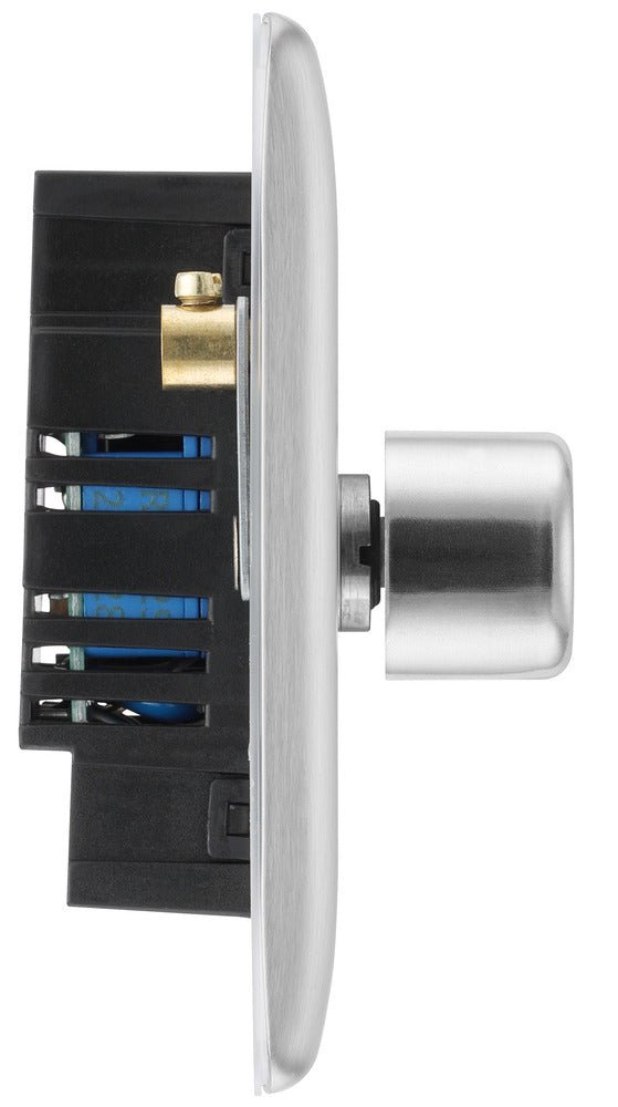 BG NBS81 Nexus Metal Brushed Steel 400W Intelligent Single Dimmer Switch, 2-Way Push On-Off - BG - Falcon Electrical UK