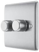BG NBS82 Nexus Metal Brushed Steel Intelligent 400W Double Dimmer Switch, 2-Way Push On-Off - BG - Falcon Electrical UK