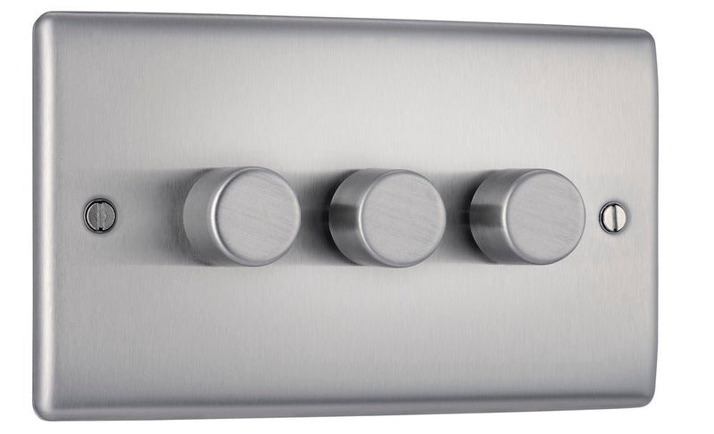 BG NBS83 Nexus Metal Brushed Steel Intelligent 400W Double Dimmer Switch, 2-Way Push On-Off - BG - Falcon Electrical UK