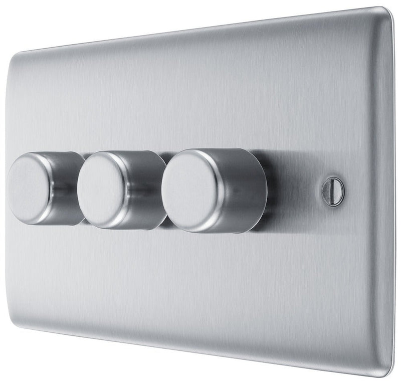 BG NBS83 Nexus Metal Brushed Steel Intelligent 400W Double Dimmer Switch, 2-Way Push On-Off - BG - Falcon Electrical UK