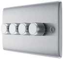 BG NBS84 Nexus Metal Brushed Steel Intelligent 400W Quadruple Dimmer Switch, 2-Way Push On-Off - BG - Falcon Electrical UK