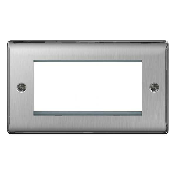 BG NBSEMR4 Nexus Metal Brushed Steel Quadruple Rectangular Front Plate - BG - Falcon Electrical UK