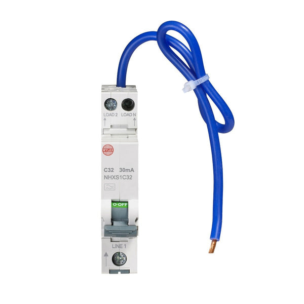 Wylex NHXS1C32 32A 30mA SP with Swi. Neutral C Curve 6kA Type A Mini. RCBO - Wylex - Falcon Electrical UK