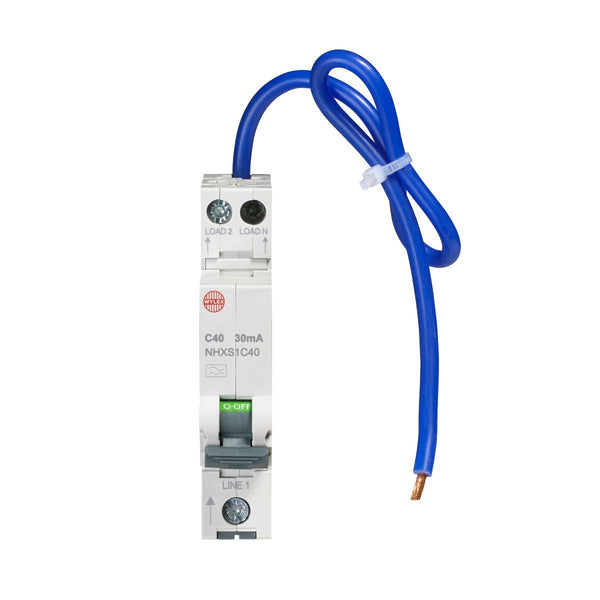 Wylex NHXS1C40 40A 30mA SP with Swi. Neutral C Curve 6kA Type A Mini. RCBO - Wylex - Falcon Electrical UK