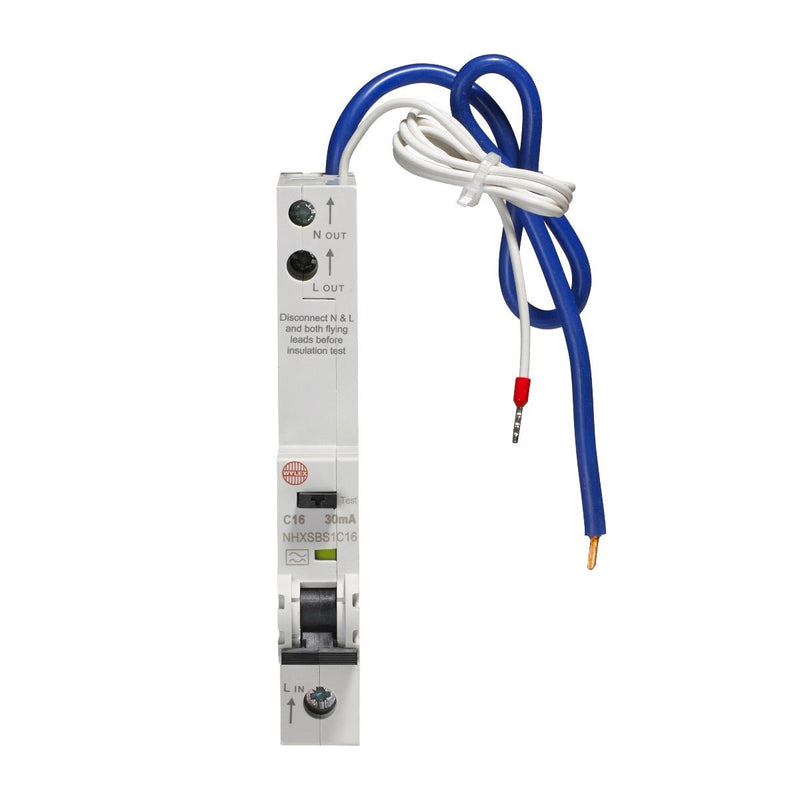 16A, 30mA 1P + Neutral C Curve 6kA Type A RCBO - Wylex NHXSBS1C16 - Wylex - Falcon Electrical UK