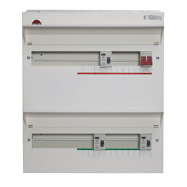 Wylex NMDRS34HIA 34 Way Duplex High Integrity Consumer Unit 100A Main Switch, 80A 30mA RCDs x3, Flexible Configuration