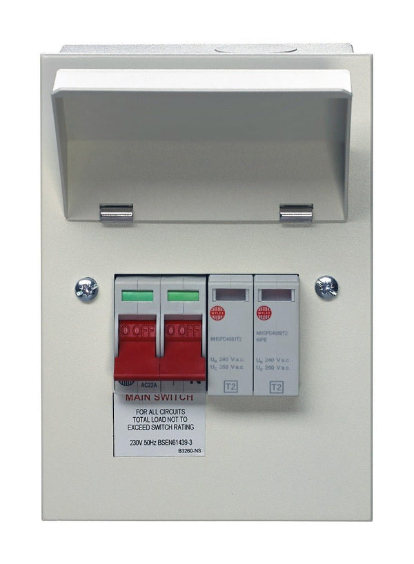 Wylex NMRECSPD Metal Consumer Unit Enclosure with 100A DP Supply Isolator and Type 2 SPD - Wylex - Falcon Electrical UK