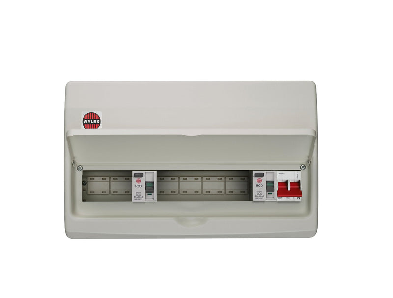 Wylex NMXISS12P 12 Way Dual RCD Consumer Unit (Plain Sides) 100A Main Switch, 80A 30mA RCDs, Flexible Configuration
