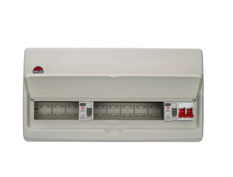 Wylex NMXISS16P 16 Way Dual RCD Consumer Unit (Plain Sides) 100A Main Switch, 80A 30mA RCDs, Flexible Configuration