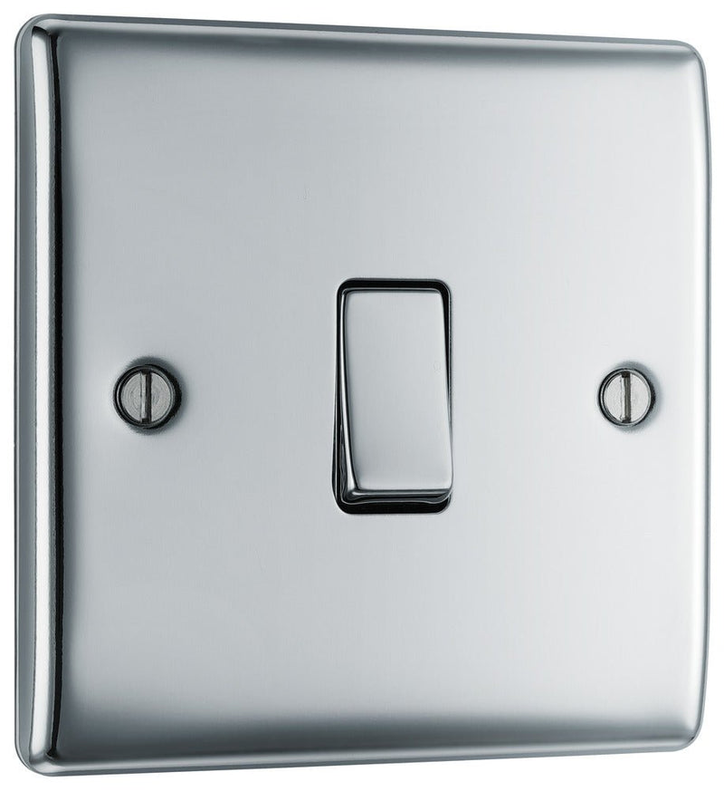 BG NPC12 Nexus Metal Polished Chrome Single Switch, 10A x 2 Way - BG - Falcon Electrical UK