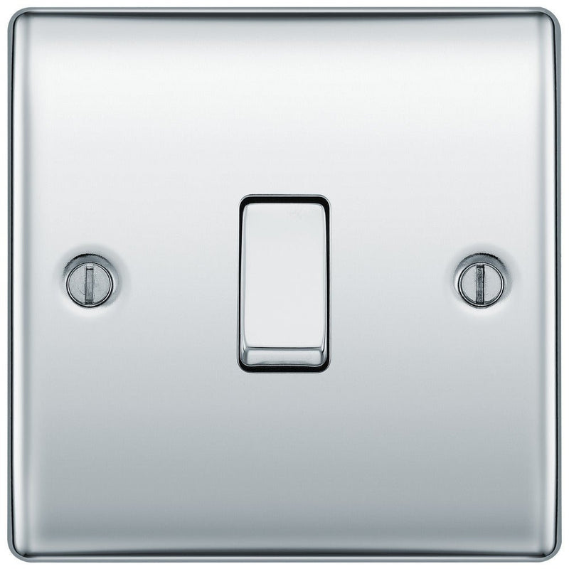 BG NPC12 Nexus Metal Polished Chrome Single Switch, 10A x 2 Way - BG - Falcon Electrical UK