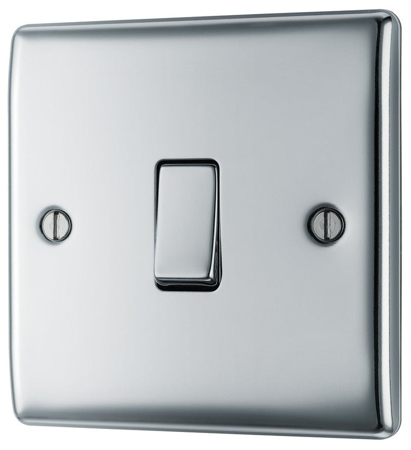 BG NPC12 Nexus Metal Polished Chrome Single Switch, 10A x 2 Way - BG - Falcon Electrical UK