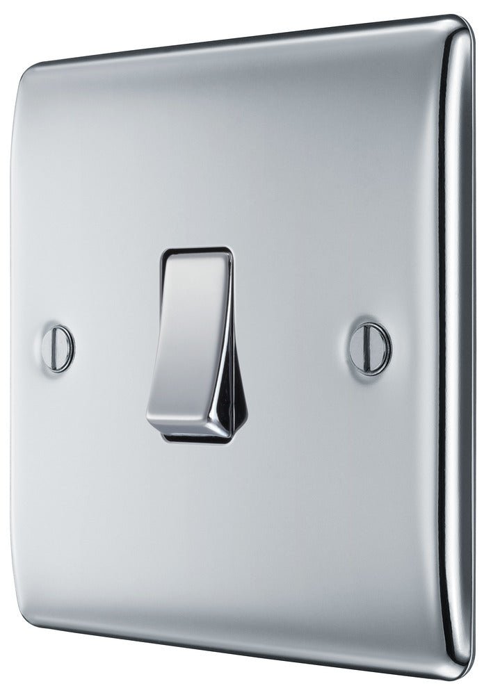 BG NPC12 Nexus Metal Polished Chrome Single Switch, 10A x 2 Way - BG - Falcon Electrical UK