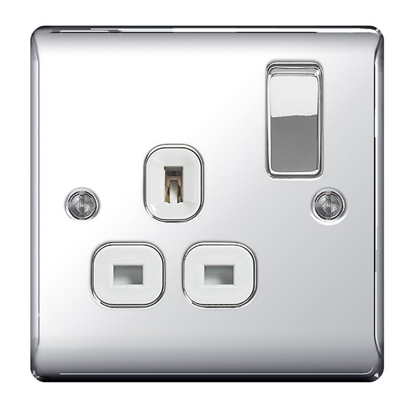 BG NPC21W Nexus Metal Polished Chrome Single Switched 13A Power Socket - BG - Falcon Electrical UK