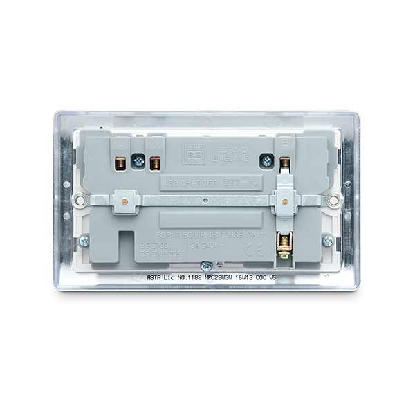 BG NPC22U3W Nexus Metal Polished Chrome 2x Swi. 13A Power Skt w- Usb Charging - 2X Usb Skts (3.1A) - BG - Falcon Electrical UK