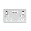 BG NPC22U3W Nexus Metal Polished Chrome 2x Swi. 13A Power Skt w- Usb Charging - 2X Usb Skts (3.1A) - BG - Falcon Electrical UK