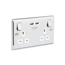 BG NPC22U3W Nexus Metal Polished Chrome 2x Swi. 13A Power Skt w- Usb Charging - 2X Usb Skts (3.1A) - BG - Falcon Electrical UK