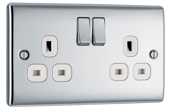 BG NPC22W Nexus Metal Polished Chrome Double Switched 13A Power Socket - BG - Falcon Electrical UK