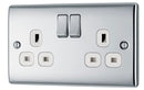 BG NPC22W Nexus Metal Polished Chrome Double Switched 13A Power Socket - BG - Falcon Electrical UK