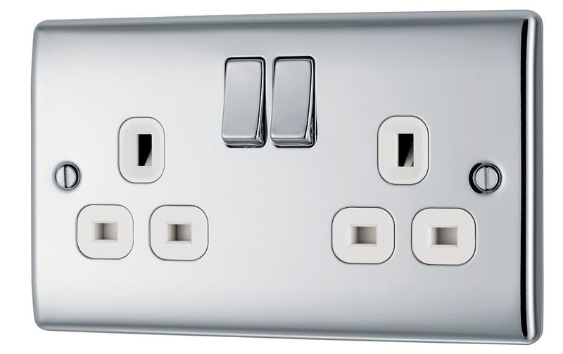 BG NPC22W Nexus Metal Polished Chrome Double Switched 13A Power Socket - BG - Falcon Electrical UK