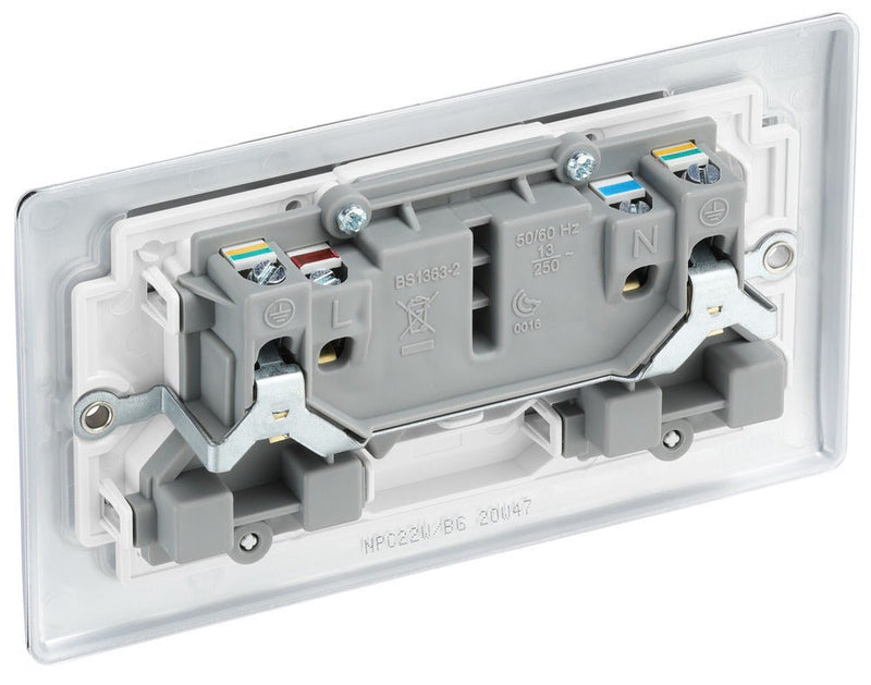 BG NPC22W Nexus Metal Polished Chrome Double Switched 13A Power Socket - BG - Falcon Electrical UK