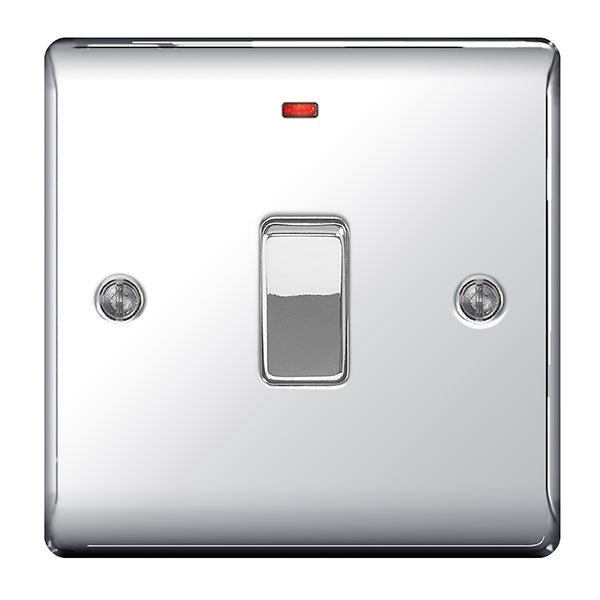 BG NPC31 Nexus Metal Polished Chrome Single Switch, 20A With Power Indicator - BG - Falcon Electrical UK