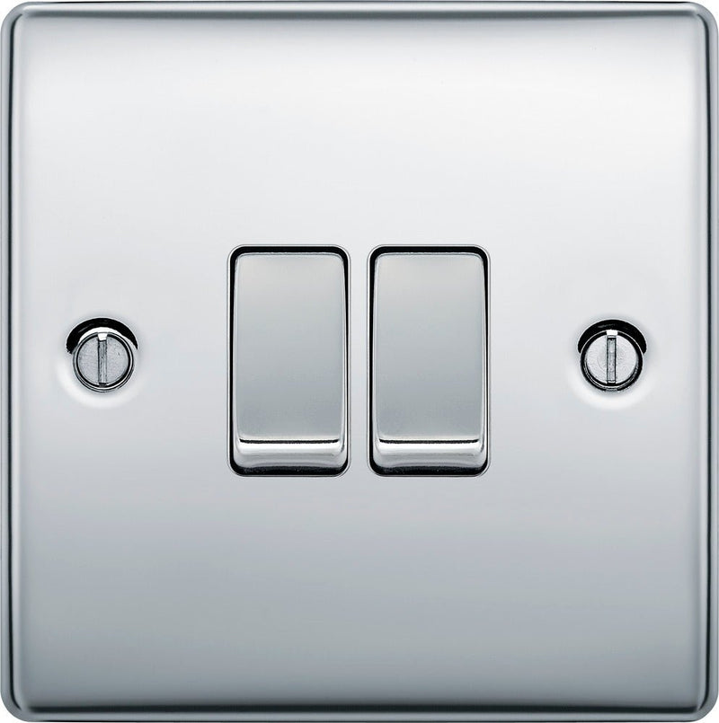 BG NPC42 Nexus Metal Polished Chrome Double Switch, 10Ax 2 Way - BG - Falcon Electrical UK