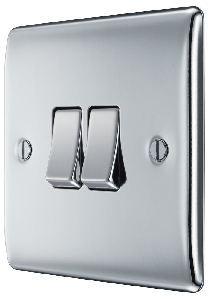 BG NPC42 Nexus Metal Polished Chrome Double Switch, 10Ax 2 Way - BG - Falcon Electrical UK