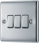 BG NPC43 Nexus Metal Polished Chrome Triple Switch, 10Ax 2 Way - BG - Falcon Electrical UK