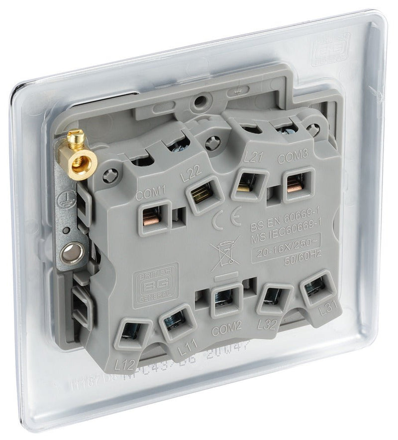 BG NPC43 Nexus Metal Polished Chrome Triple Switch, 10Ax 2 Way - BG - Falcon Electrical UK