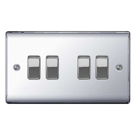BG NPC44 Nexus Metal Polished Chrome Quadruple Switch, 10Ax 2 Way - BG - Falcon Electrical UK