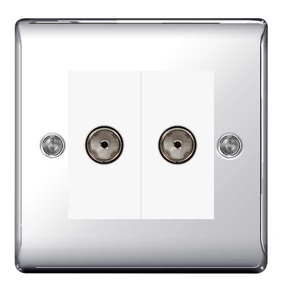 BG NPC61 Nexus Metal Polished Chrome Twin Socket for Tv or FM Co-Axial Aerial Connection - BG - Falcon Electrical UK